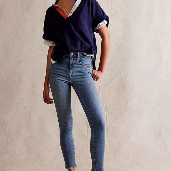 Free People Denim - Free People - We The Free Raw Hem High-Rise Cotton Faded and Frayed Jeans - 24